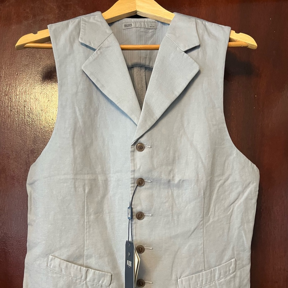 Men’s Onassis Blue Grey Cotton Linen Fleet Vest